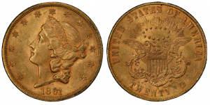 1861-S Paquet $20 Liberty Head